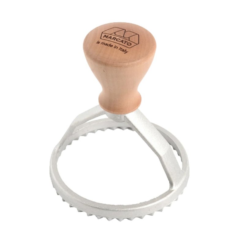 MARCATO Ravioli Stamp, 8cm, Round, Made in Italy, Silver, Wood & Aluminum - Image 1